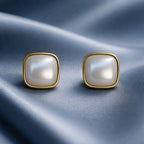 Aarvika Gold Square Pearl Stud Earrings – close-up detail