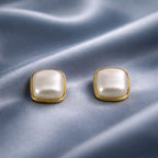 Aarvika Gold Square Pearl Stud Earrings – back view