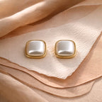 Aarvika Gold Square Pearl Stud Earrings – side view