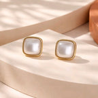Aarvika Gold Square Pearl Stud Earrings – flat lay