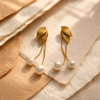 Aarvika Gold Leaf Pearl Drop Earrings – flat lay