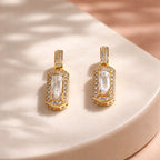 Aarvika CZ Crystal Gold Crystal Baguette Drop Earrings – close-up detail