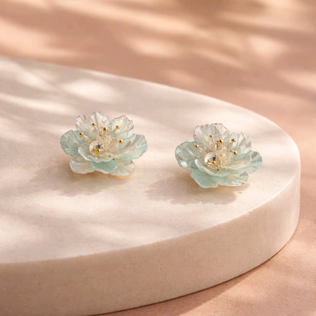 Aarvika CZ Crystal Sky-blue Floral Stud Earrings – close-up detail
