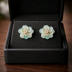 Aarvika CZ Crystal Sky-blue Floral Stud Earrings – back view