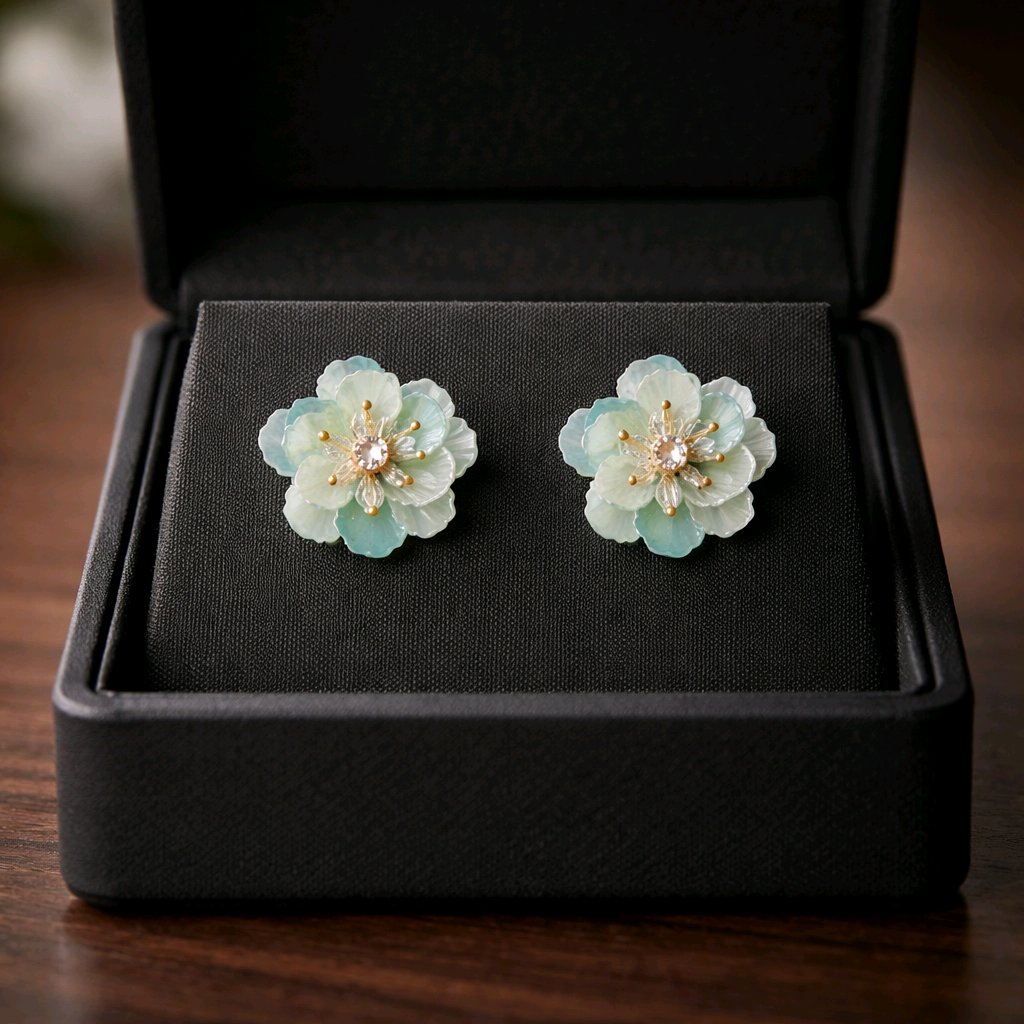 Aarvika CZ Crystal Sky-blue Floral Stud Earrings – back view