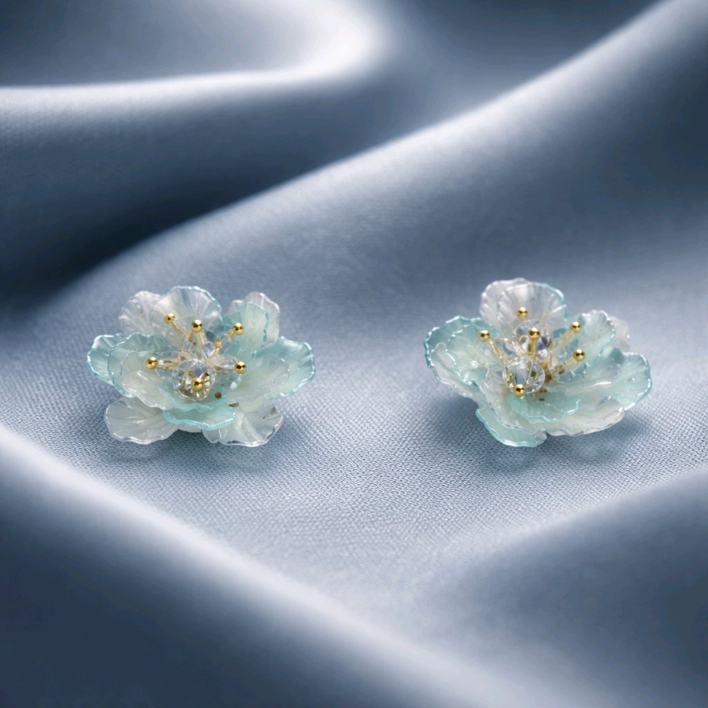 Aarvika CZ Crystal Sky-blue Floral Stud Earrings – side view