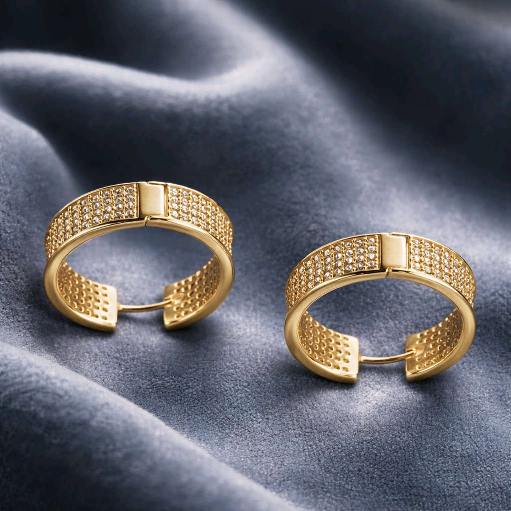 Aarvika CZ Crystal Gold CZ Studded Wide Hoop Earrings – close-up detail