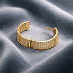 Aarvika CZ Crystal Gold CZ Studded Wide Hoop Earrings – flat lay