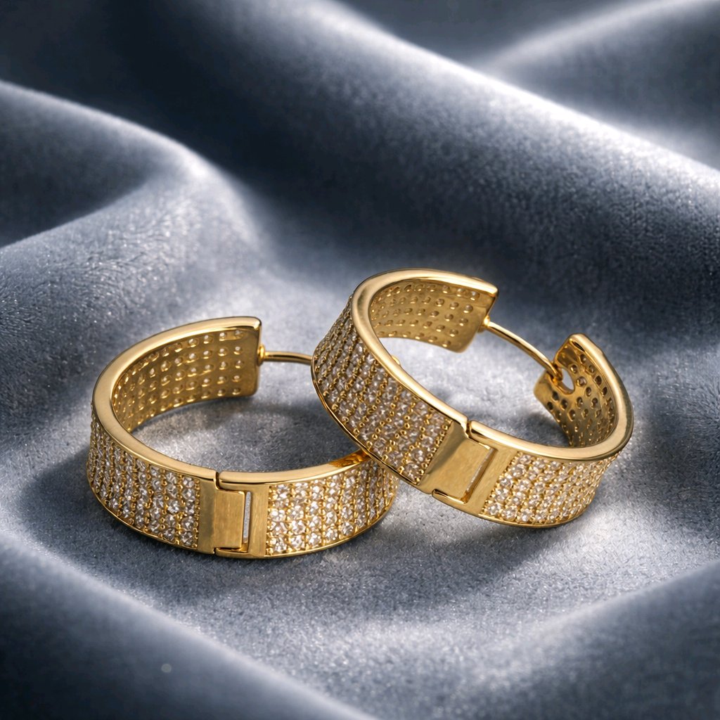 Aarvika CZ Crystal Gold CZ Studded Wide Hoop Earrings – side view