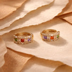 Aarvika CZ Crystal Gold Multicolor Stone Hoop Earrings – model wearing