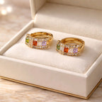 Aarvika CZ Crystal Gold Multicolor Stone Hoop Earrings – front view