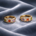 Aarvika CZ Crystal Gold Multicolor Stone Hoop Earrings – flat lay