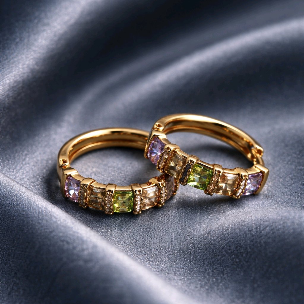Aarvika CZ Crystal Gold Pastel CZ Huggie Hoop Earrings – side view