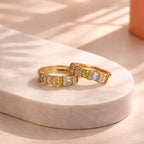 Aarvika CZ Crystal Gold Pastel CZ Huggie Hoop Earrings – back view