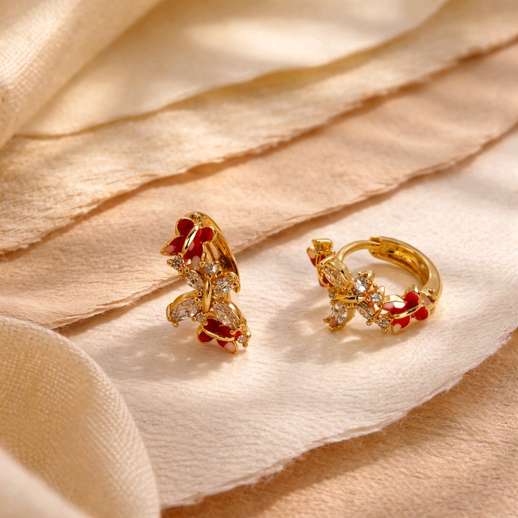 Aarvika CZ Crystal Gold Floral CZ Huggie Hoop Earrings – side view