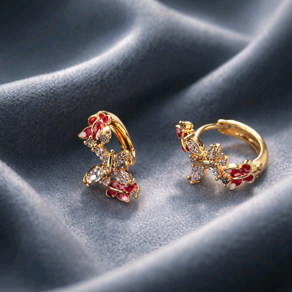 Aarvika CZ Crystal Gold Floral CZ Huggie Hoop Earrings – flat lay