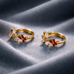 Aarvika CZ Crystal Gold Floral CZ Huggie Hoop Earrings – close-up detail
