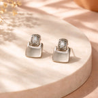 Aarvika CZ Crystal Silver Geometric CZ Drop Earrings – side view