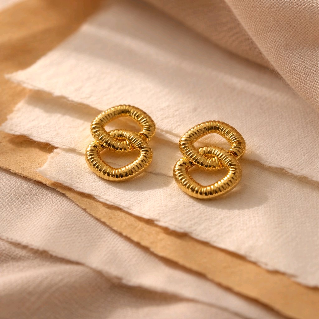 Aarvika Gold Interlinked Knot Stud Earrings – side view