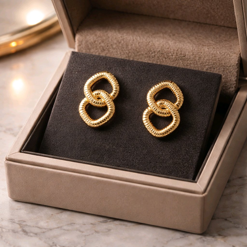 Aarvika Gold Interlinked Knot Stud Earrings – front view