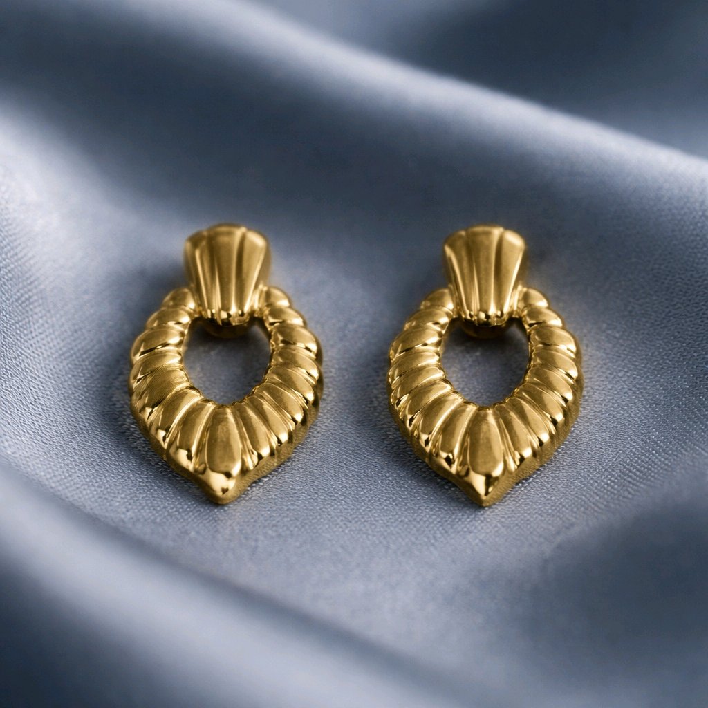 Aarvika Gold Textured Heart Drop Earrings – side view