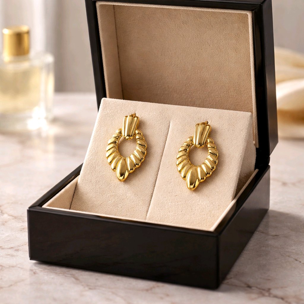 Aarvika Gold Textured Heart Drop Earrings – front view