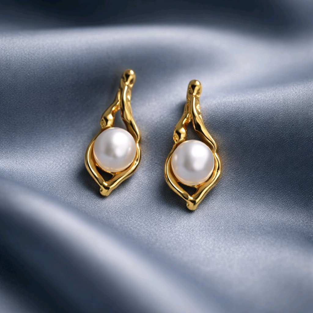 Aarvika Gold Abstract Pearl Drop Earrings – side view