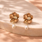 Aarvika Gold Floral Pearl Drop Earrings – back view