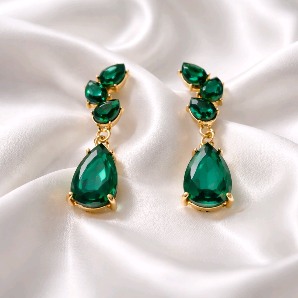 Aarvika CZ Crystal Emerald Green Crystal Drop Earrings – side view