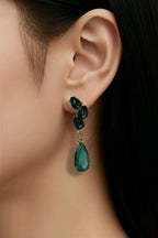 Aarvika CZ Crystal Emerald Green Crystal Drop Earrings – model wearing