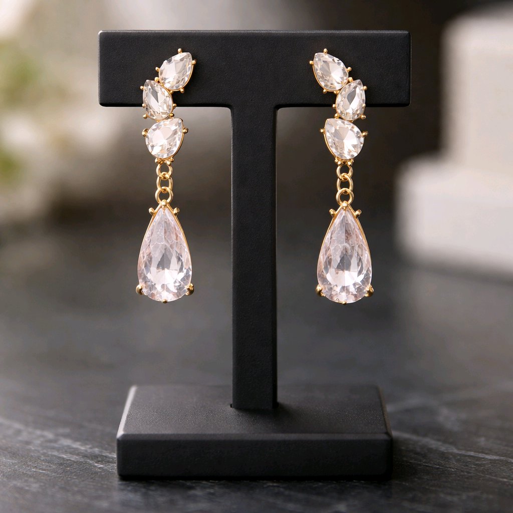 Aarvika CZ Crystal Crystal Teardrop Drop Earrings – front view