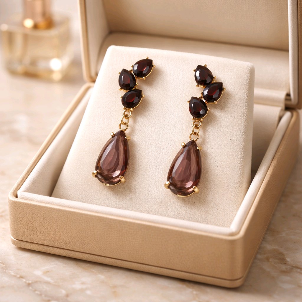 Aarvika CZ Crystal Brown Crystal Teardrop Drop Earrings – front view
