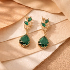 Aarvika CZ Crystal Emerald Green Teardrop Statement Earrings – flat lay