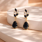 Aarvika CZ Crystal Black Teardrop Statement Earrings – flat lay