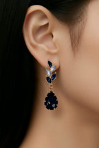 Aarvika CZ Crystal Black Teardrop Statement Earrings – close-up detail
