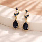 Aarvika CZ Crystal Black Teardrop Statement Earrings – side view