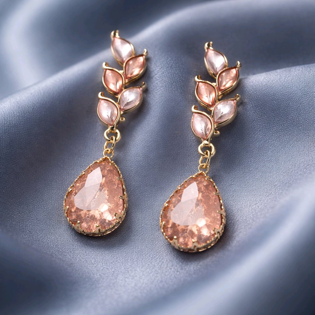 Aarvika CZ Crystal Blush Pink Teardrop Statement Earrings – side view