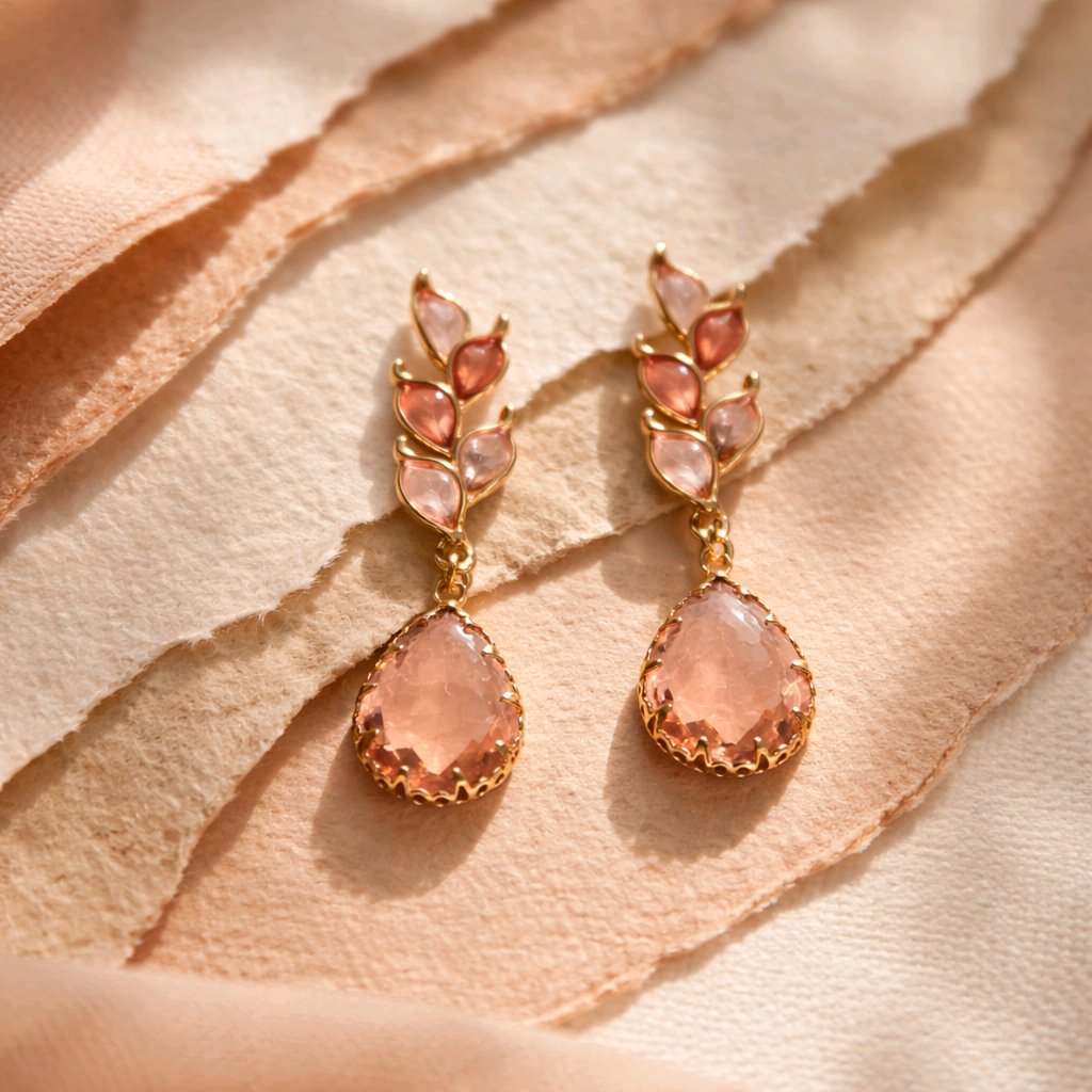 Aarvika CZ Crystal Blush Pink Teardrop Statement Earrings – model wearing