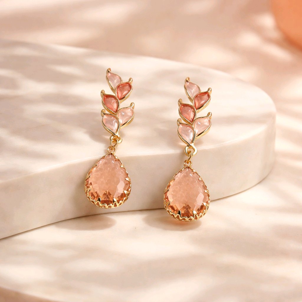 Aarvika CZ Crystal Blush Pink Teardrop Statement Earrings – flat lay