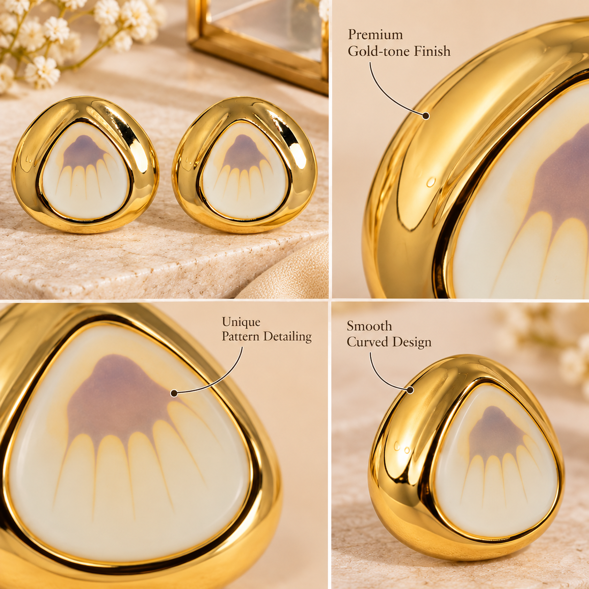 Aarvika Gold Tone Statement Stud Earrings with Patterned Centre