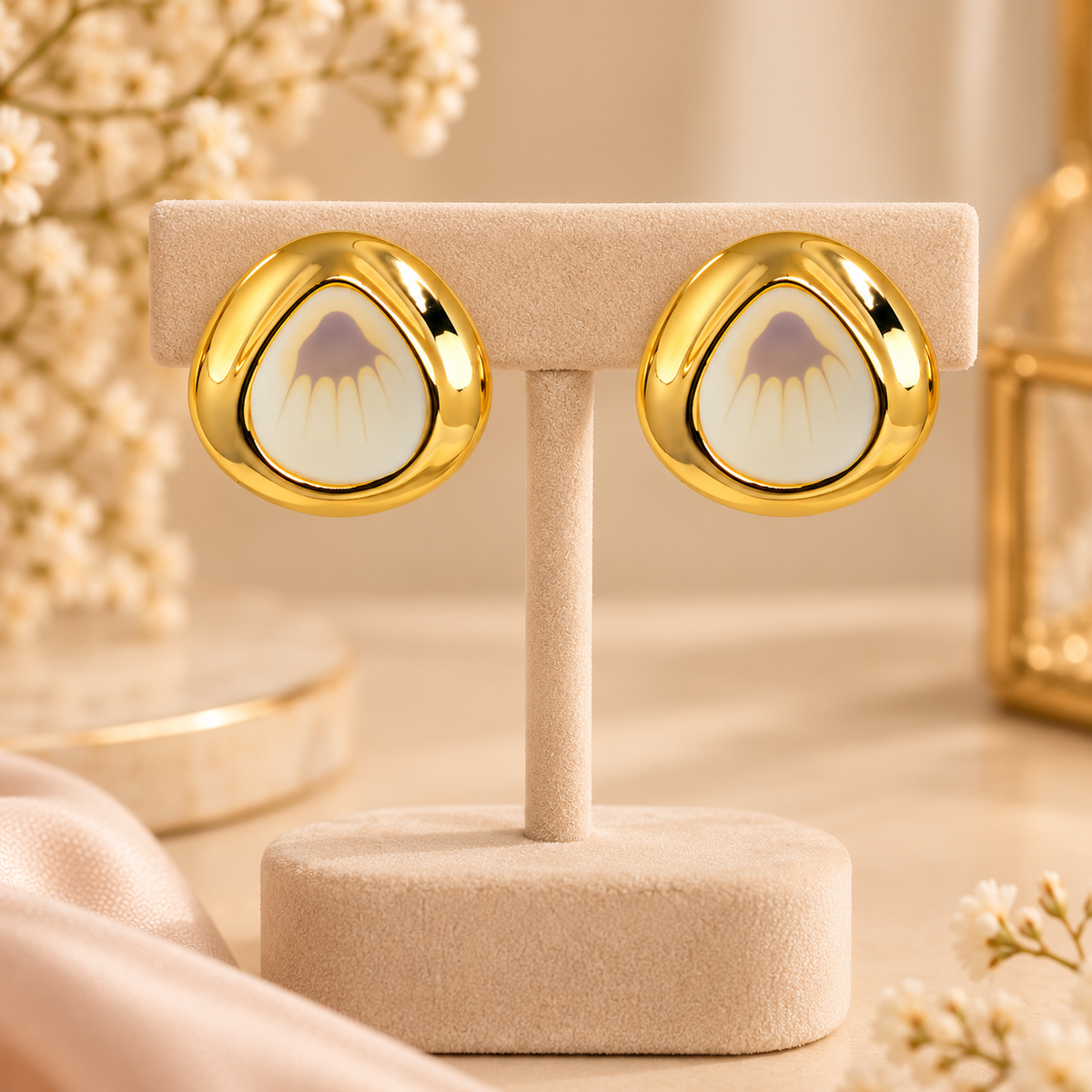 Aarvika Gold Tone Statement Stud Earrings with Patterned Centre
