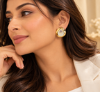 Aarvika Gold Tone Statement Stud Earrings with Patterned Centre
