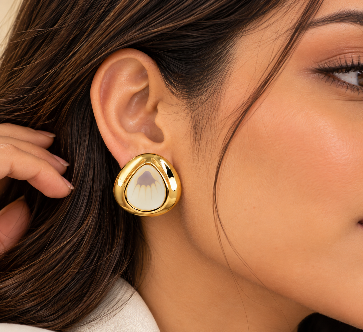Aarvika Gold Tone Statement Stud Earrings with Patterned Centre