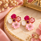 Aarvika Floral Resin Stud Earrings, Pink
