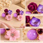 Aarvika Floral Resin Stud Earrings, Purple