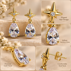 Aarvika Crystal Drop Earrings with Star Stud, Gold Tone