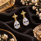Aarvika Crystal Drop Earrings with Star Stud, Gold Tone