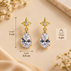 Aarvika Crystal Drop Earrings with Star Stud, Gold Tone
