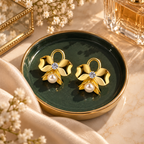 Aarvika Bow Stud Earrings with Crystal Centre and Pearl Drop