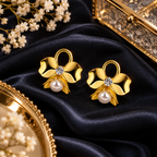 Aarvika Bow Stud Earrings with Crystal Centre and Pearl Drop